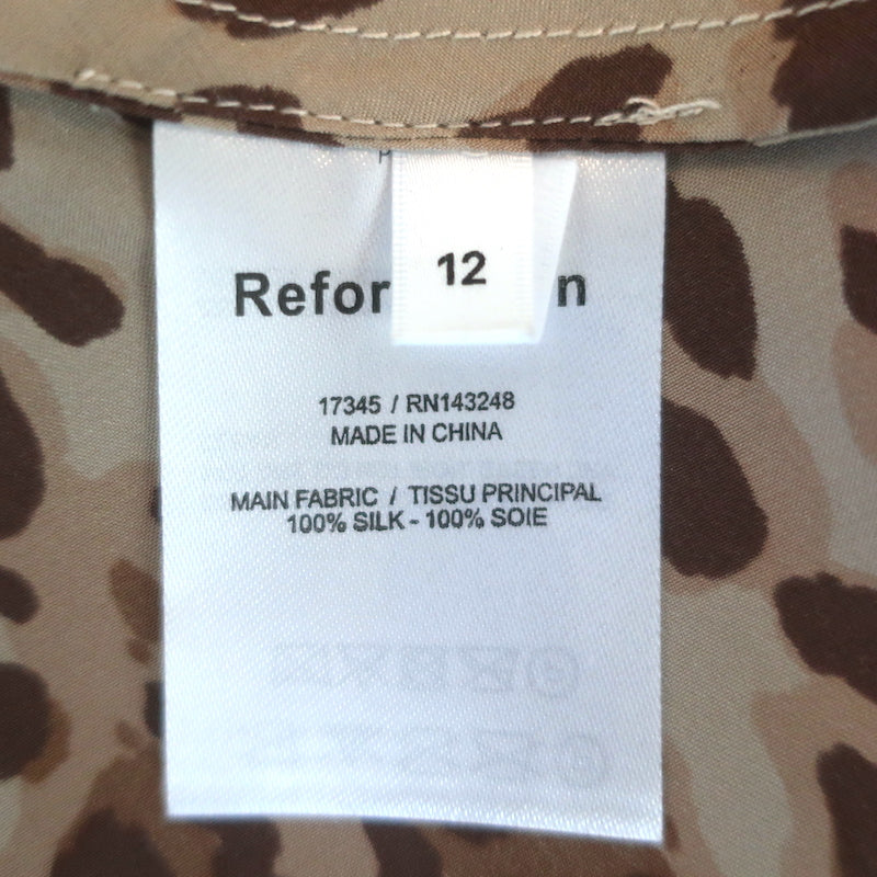 Reformation Pratt Midi Skirt Beige Leopard Print Silk Satin Size 12 NEW