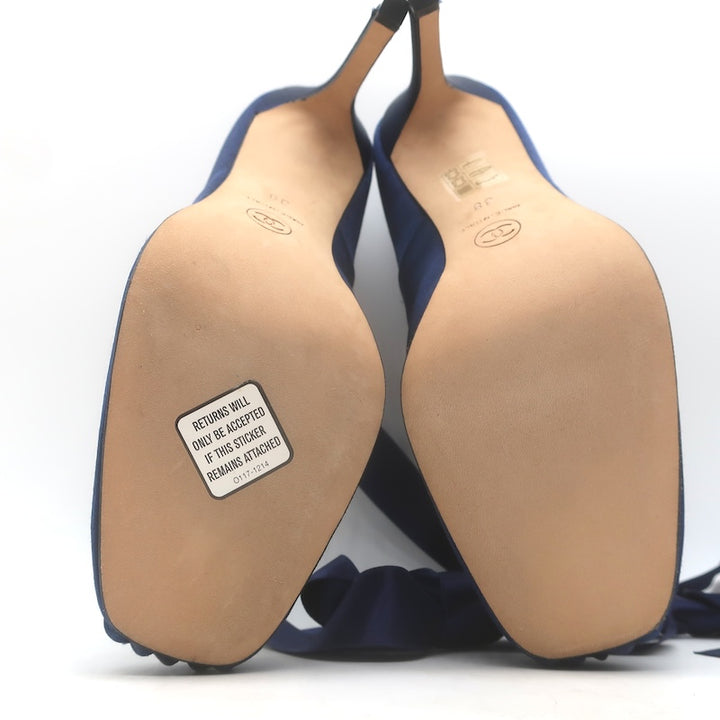 Vintage Chanel 2022 Ankle Wrap Ballet Pumps Navy Satin Size 38 NEW