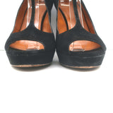 Gucci Betty T-Strap Platform Pumps Black Suede Size 37.5 Peep Toe Heels