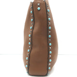 Valentino Rolling Rockstud Guitar Strap Flip-Lock Messenger Bag Brown Leather