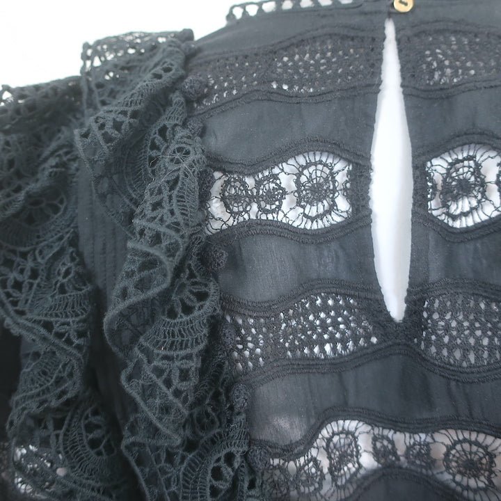 Ulla Johnson Jolie Ruffled Lace-Trimmed Mini Dress Black Cotton-Blend Size 2