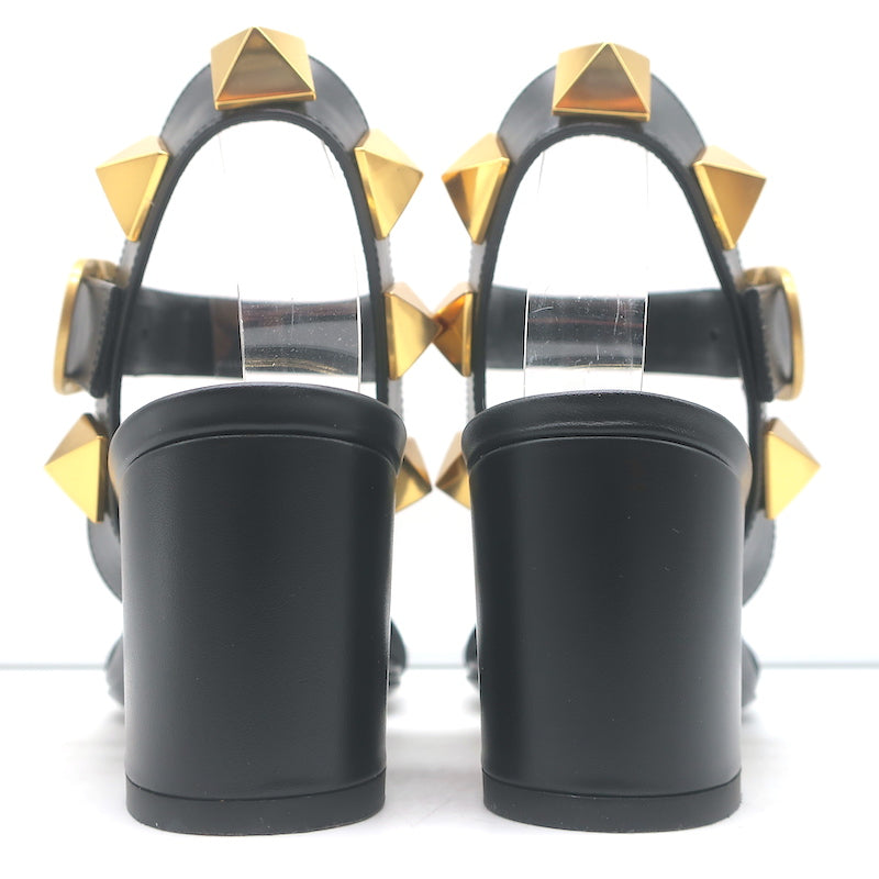 Valentino Roman Stud 60mm Sandals Black Leather Size 36 Ankle Strap Heels