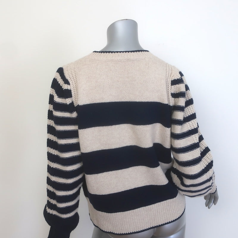 Vanessa Bruno Dipika Striped Crewneck Sweater Ecru/Navy Yak-Wool Size Large