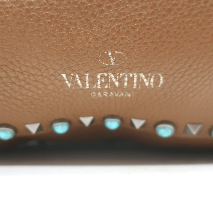 Valentino Rolling Rockstud Guitar Strap Flip-Lock Messenger Bag Brown Leather