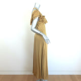 Doen Sicilia Ruffled Lace-Trim Maxi Dress Mustard Matte Satin Size Small