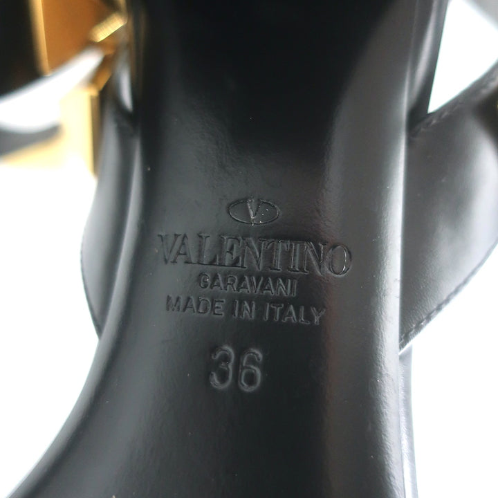 Valentino Roman Stud 60mm Sandals Black Leather Size 36 Ankle Strap Heels