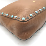 Valentino Rolling Rockstud Guitar Strap Flip-Lock Messenger Bag Brown Leather