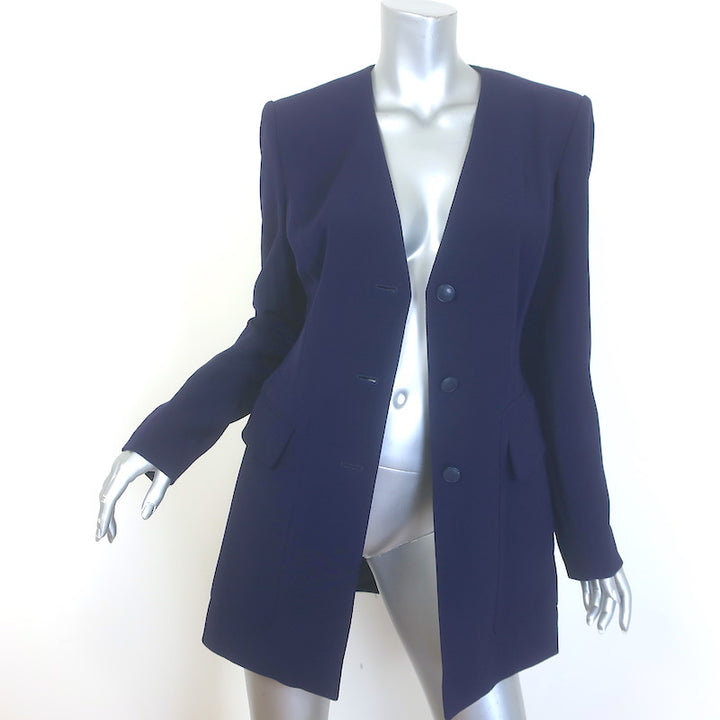 Vintage Hermes Longline Blazer Navy Wool Size 38 Three-Button Jacket