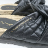 Christian Dior Cannage DTwist Espadrille Slide Sandals Black Leather Size 36