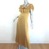 Doen Sicilia Ruffled Lace-Trim Maxi Dress Mustard Matte Satin Size Small