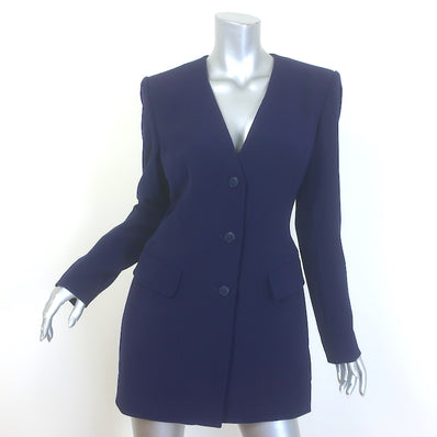 Vintage Hermes Longline Blazer Navy Wool Size 38 Three-Button Jacket