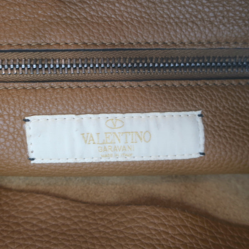Valentino Rolling Rockstud Guitar Strap Flip-Lock Messenger Bag Brown Leather