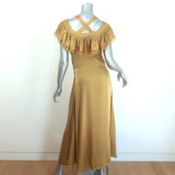 Doen Sicilia Ruffled Lace-Trim Maxi Dress Mustard Matte Satin Size Small