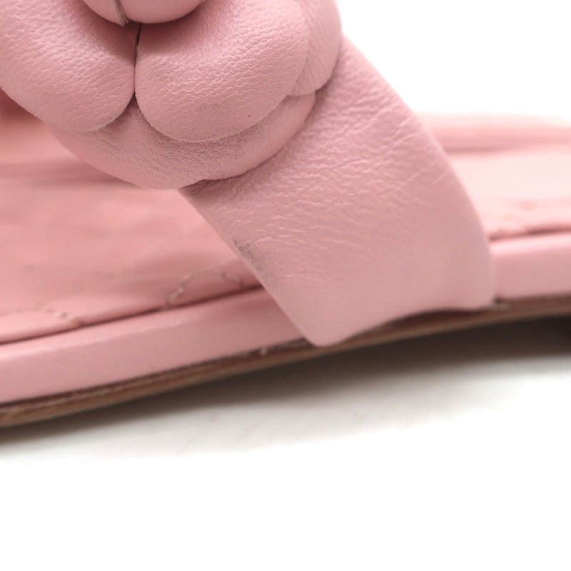 Chanel 2018 Camellia Double Strap Slide Sandals Light Pink Leather Size 38C