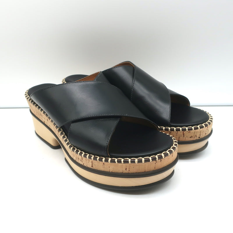 Chloe Laia Crisscross Platform Sandals Black Leather Size 38 New