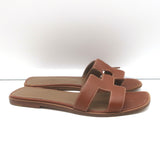 Hermes Oran Slide Sandals Brown Leather Size 38