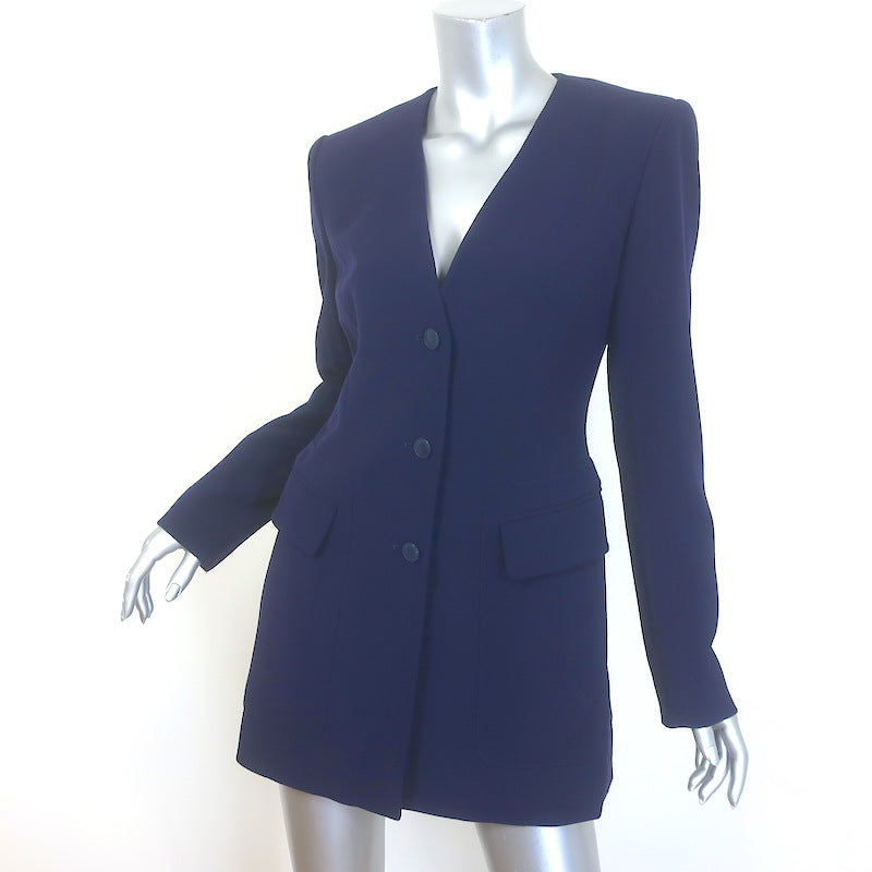 Vintage Hermes Longline Blazer Navy Wool Size 38 Three-Button Jacket
