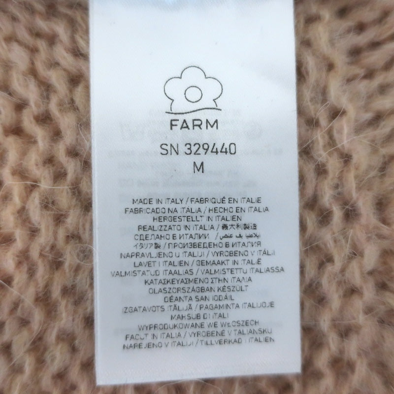 FARM Rio Ruffled Pointelle Puff Sleeve Cardigan Peach Mohair-Blend Size Medium