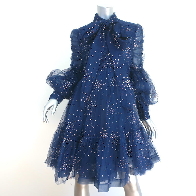 Zimmermann Tie-Neck Ruched Mini Dress Rhythm Navy Glitter Tulle Size 3 – Celebrity Owned Zimmermann Tie-Neck Ruched Mini Dress Rhythm Navy Glitter Tulle Size 3 – Celebrity Owned