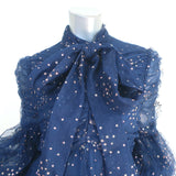 Zimmermann Tie-Neck Ruched Mini Dress Rhythm Navy Glitter Tulle Size 3