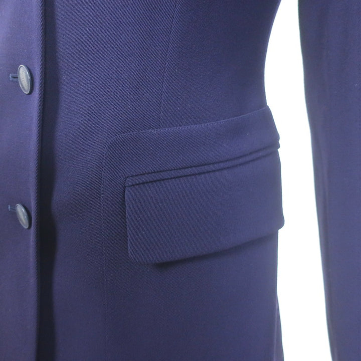 Vintage Hermes Longline Blazer Navy Wool Size 38 Three-Button Jacket