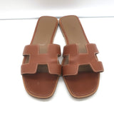 Hermes Oran Slide Sandals Brown Leather Size 38