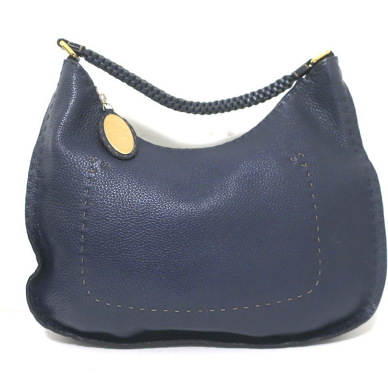 Fendi Selleria Hobo Navy Grained Leather Large Shoulder Bag