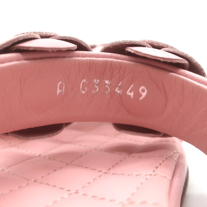 Chanel 2018 Camellia Double Strap Slide Sandals Light Pink Leather Size 38C
