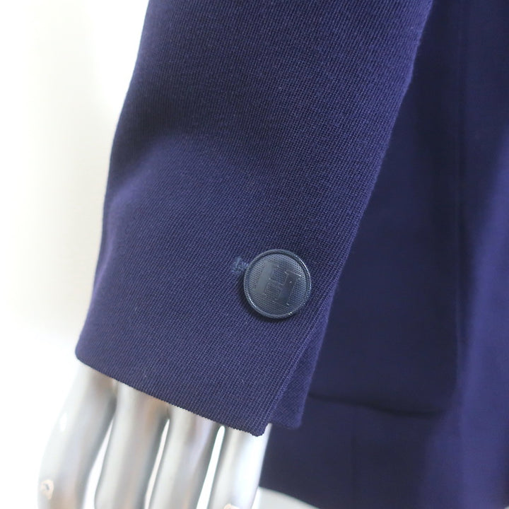 Vintage Hermes Longline Blazer Navy Wool Size 38 Three-Button Jacket