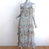 Zimmermann Tempest Frolic Ruffled Midi Dress Blue Floral Print Silk Size 1