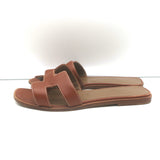 Hermes Oran Slide Sandals Brown Leather Size 38