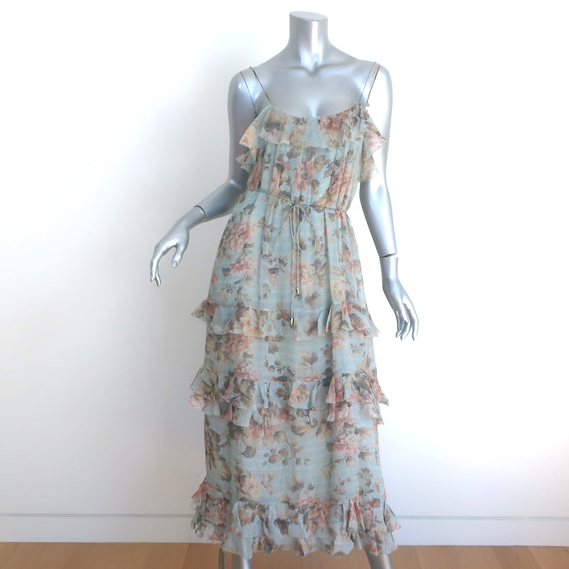 Zimmermann Tempest Frolic Ruffled Midi Dress Blue Floral Print Silk Size 1 Zimmermann Tempest Frolic Ruffled Midi Dress Blue Floral Print Silk Size 1