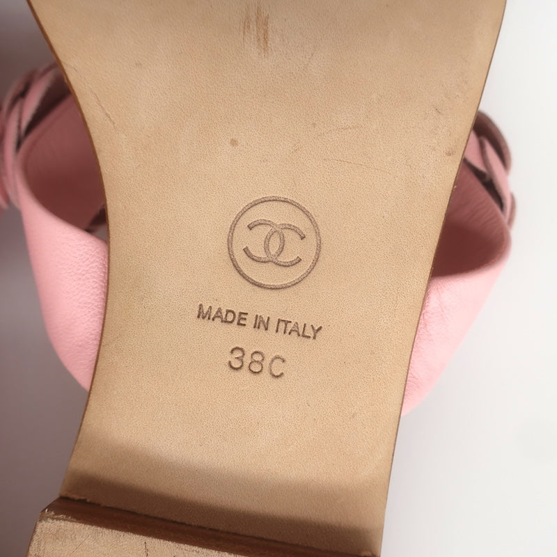 Chanel 2018 Camellia Double Strap Slide Sandals Light Pink Leather Size 38C