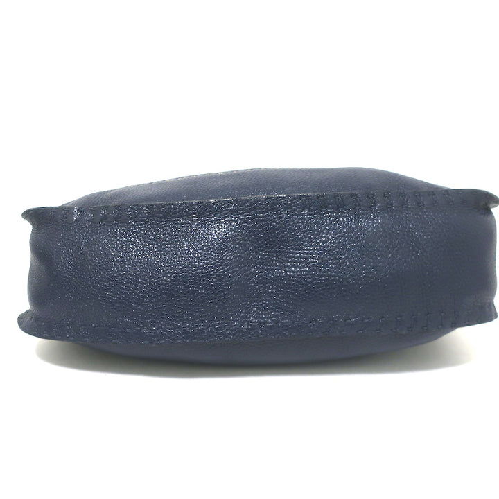 Fendi Selleria Hobo Navy Grained Leather Large Shoulder Bag