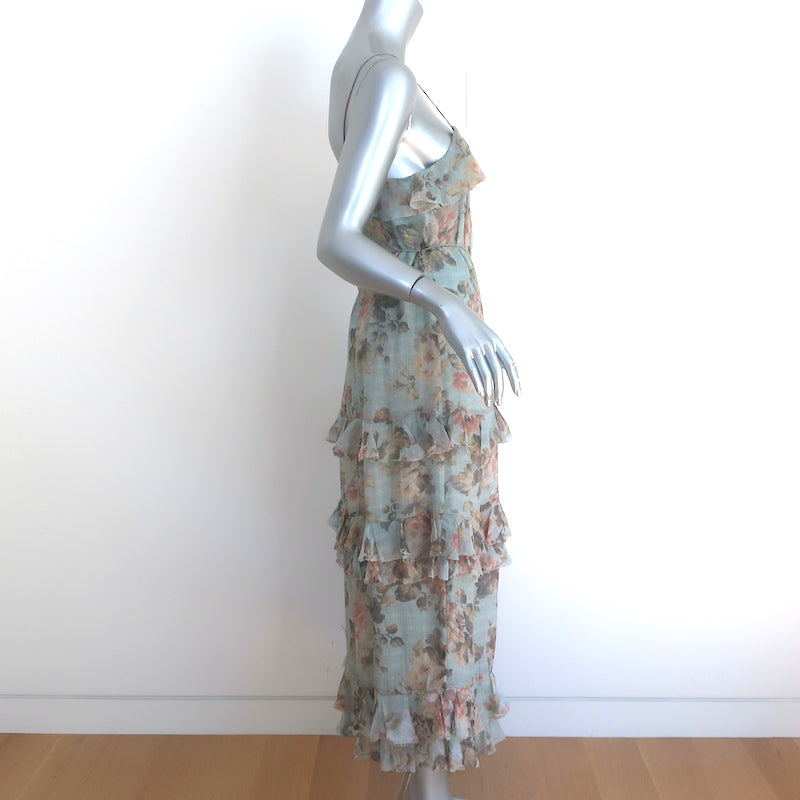 Zimmermann Tempest Frolic Ruffled Midi Dress Blue Floral Print Silk Si Celebrity Owned Zimmermann Tempest Frolic Ruffled Midi Dress Blue Floral Print Silk Si Celebrity Owned