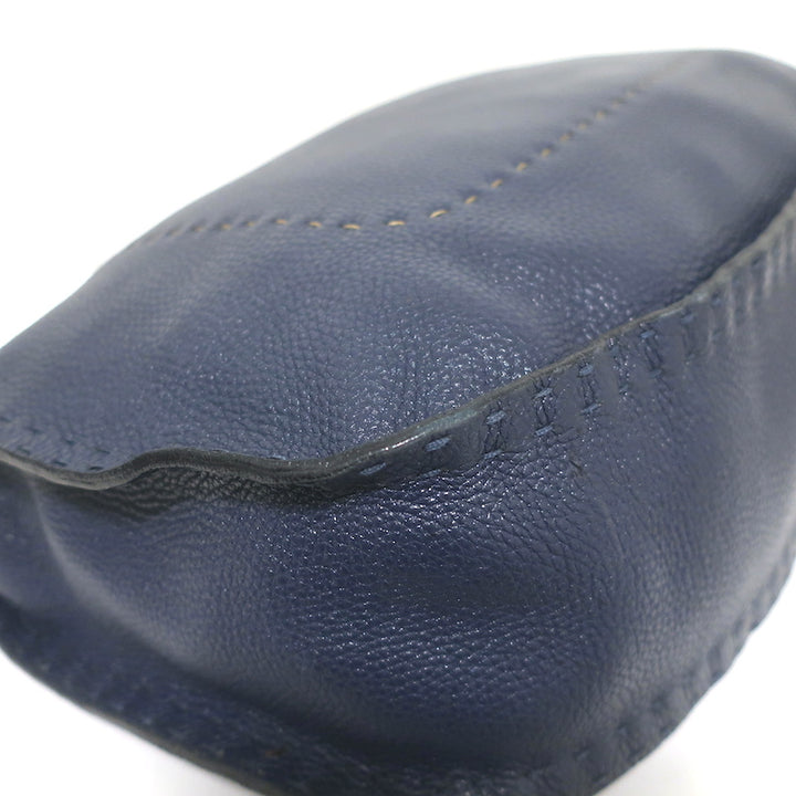 Fendi Selleria Hobo Navy Grained Leather Large Shoulder Bag