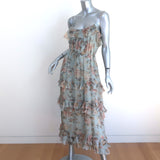 Zimmermann Tempest Frolic Ruffled Midi Dress Blue Floral Print Silk Size 1