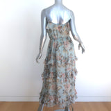 Zimmermann Tempest Frolic Ruffled Midi Dress Blue Floral Print Silk Size 1