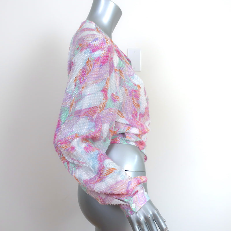 IRO Wrap Blouse Freddi Pink/White Printed Jacquard Size 34 Long Sleeve Top