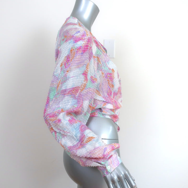 IRO Wrap Blouse Freddi Pink/White Printed Jacquard Size 34 Long Sleeve Top