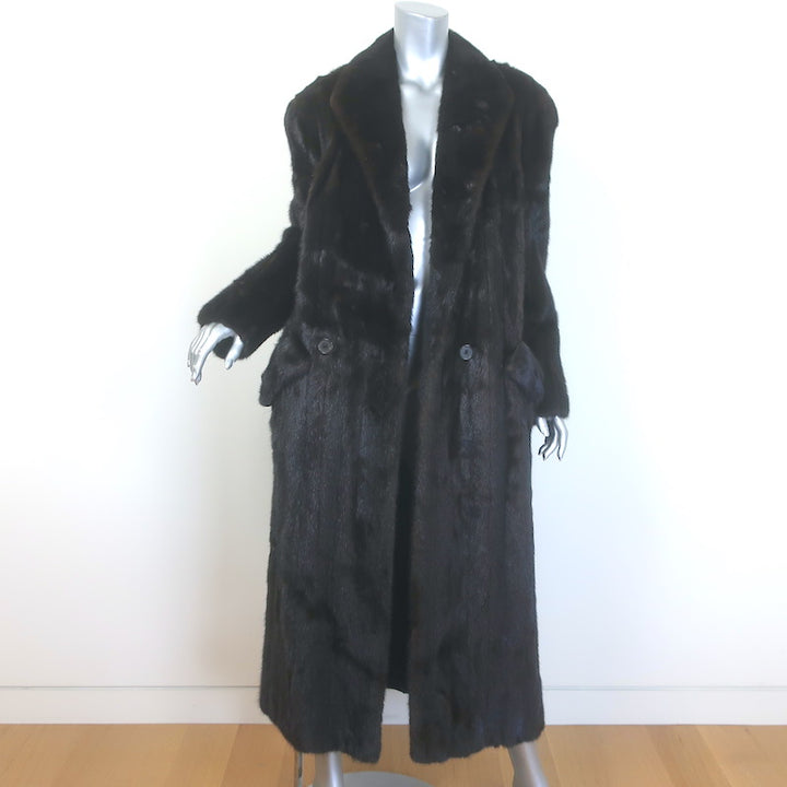 Vintage Ralph Lauren Mink Fur Double Breasted Coat Dark Brown Size 8/10