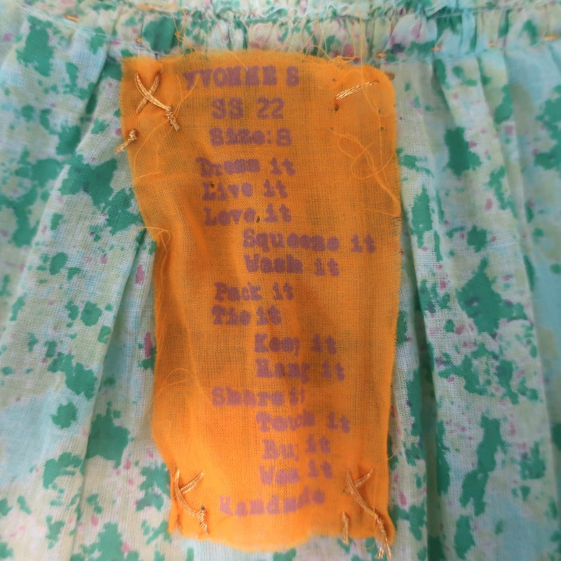 Yvonne S Hippy Tiered Maxi Dress Aqua Floral Print Cotton Voile Size Small