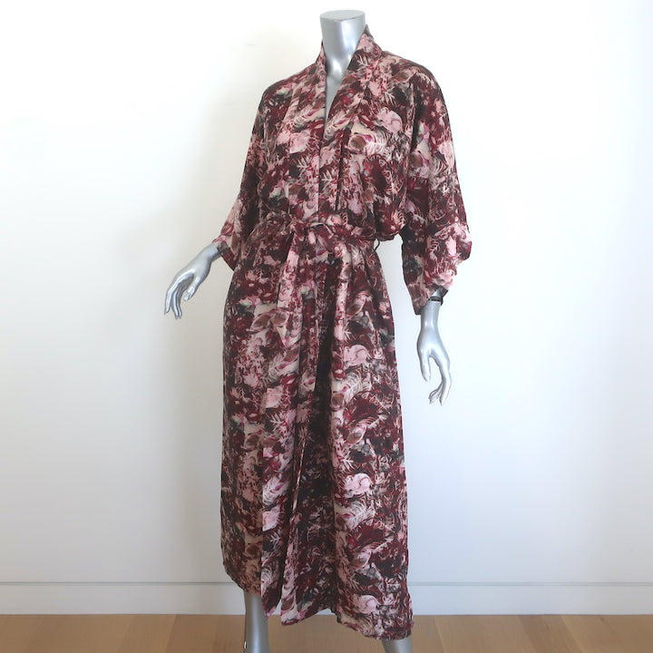 Stevie Howell Printed Silk Kimono Robe Burgundy/Light Pink One Size
