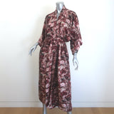 Stevie Howell Printed Silk Kimono Robe Burgundy/Light Pink One Size