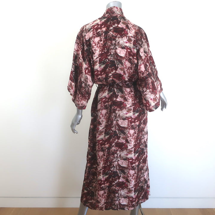 Stevie Howell Printed Silk Kimono Robe Burgundy/Light Pink One Size