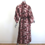 Stevie Howell Printed Silk Kimono Robe Burgundy/Light Pink One Size