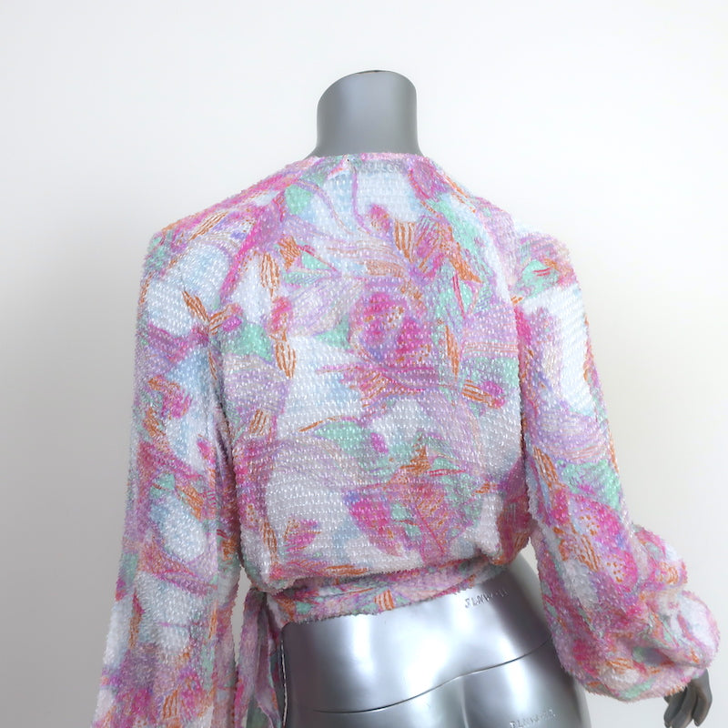 IRO Wrap Blouse Freddi Pink/White Printed Jacquard Size 34 Long Sleeve Top