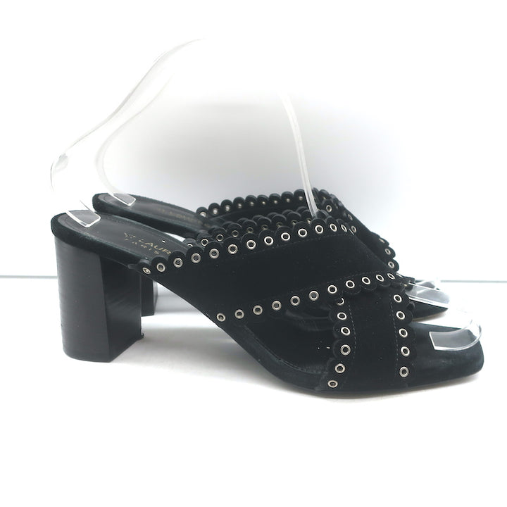 Saint Laurent Loulou Crisscross Sandals Black Grommet-Embellished Suede Size 38