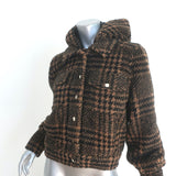 Veronica Beard Gabbi Houndstooth Hooded Jacket Brown Faux Fur Size Extra Small