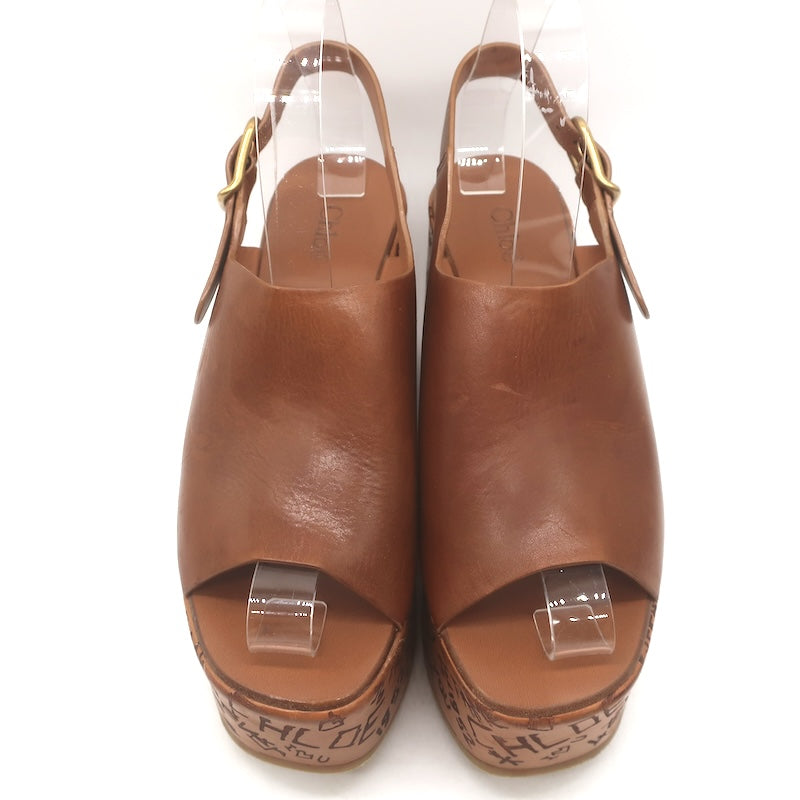 Chloe Maxime Platform Slingback Wedge Sandals Brown Leather Size 37